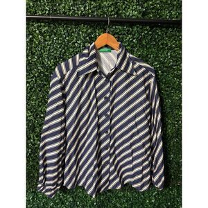 United Colors Of Benetton Blue and White Striped Button Down Top Sz XS